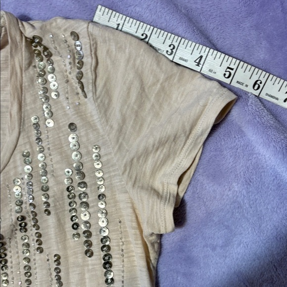 Ann Taylor Beige Sequin Short Sleeve Top - Picture 5 of 7